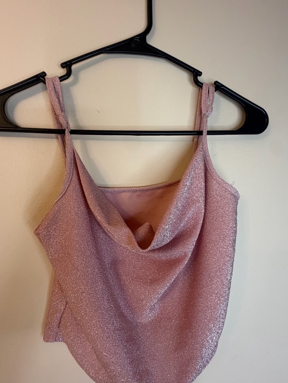 SHEIN Sparkle Rose Pink Cowl Neck Camisole